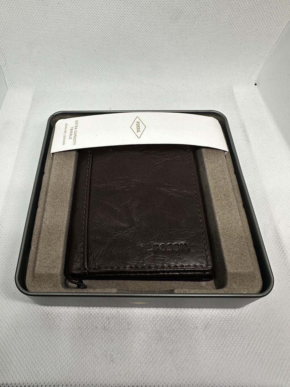 Fossil Neel Mens Trifold Wallet Brown Genuine Leather Credit Card New with Tags